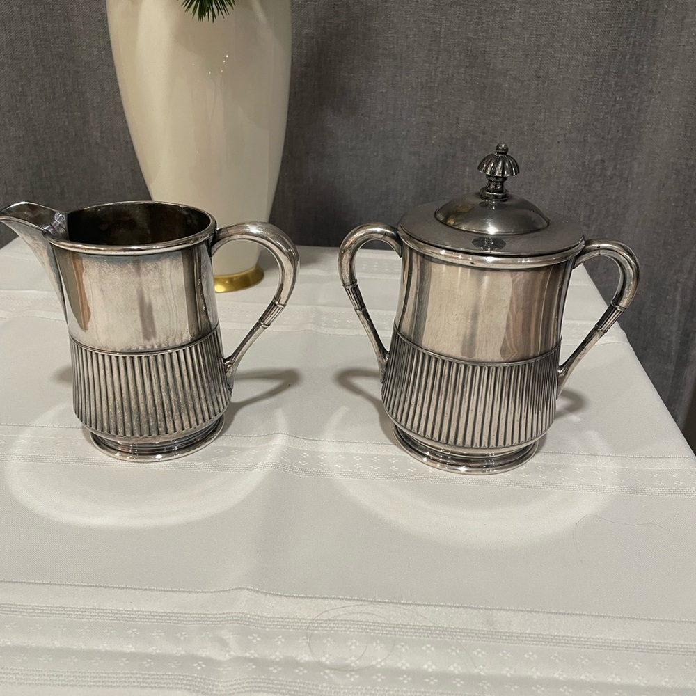 Vintage Meridian Company Triple Silver Plated Cream and Sugar.  Classic Style.